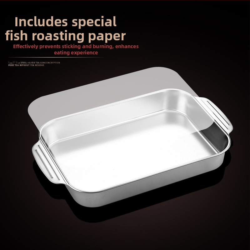 Правоъгълна чиния за печена риба от неръждаема стомана, домакинска фурна, дълбока чиния, индукционна печка, специална удебелена печена многофункционална чиния