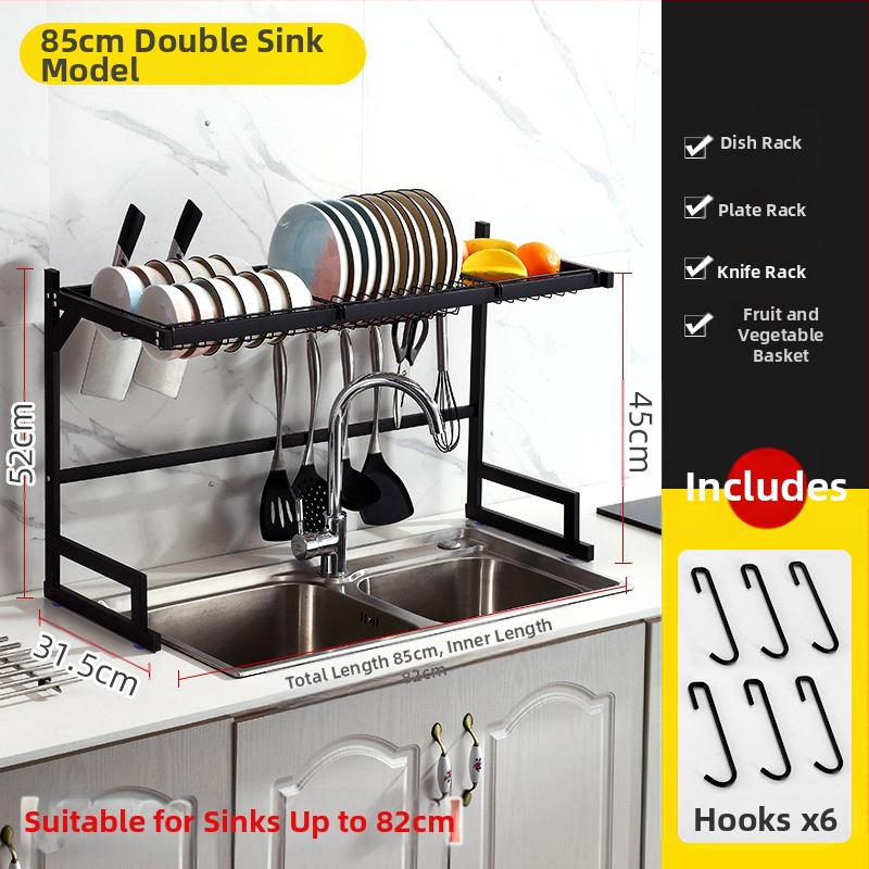 Nerūdijančio plieno virtuvės juoda kriauklė, kriauklės ir dubenėlio laikymo lentynėlė, stalviršio laikymo lentynėlė