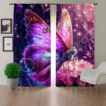 2 vnt. naujos „Butterfly“ serijos mados namų dekoravimo užuolaidos, 3D skaitmeninio spausdinimo namų dekoravimo drabužiai, strypo užuolaidos
