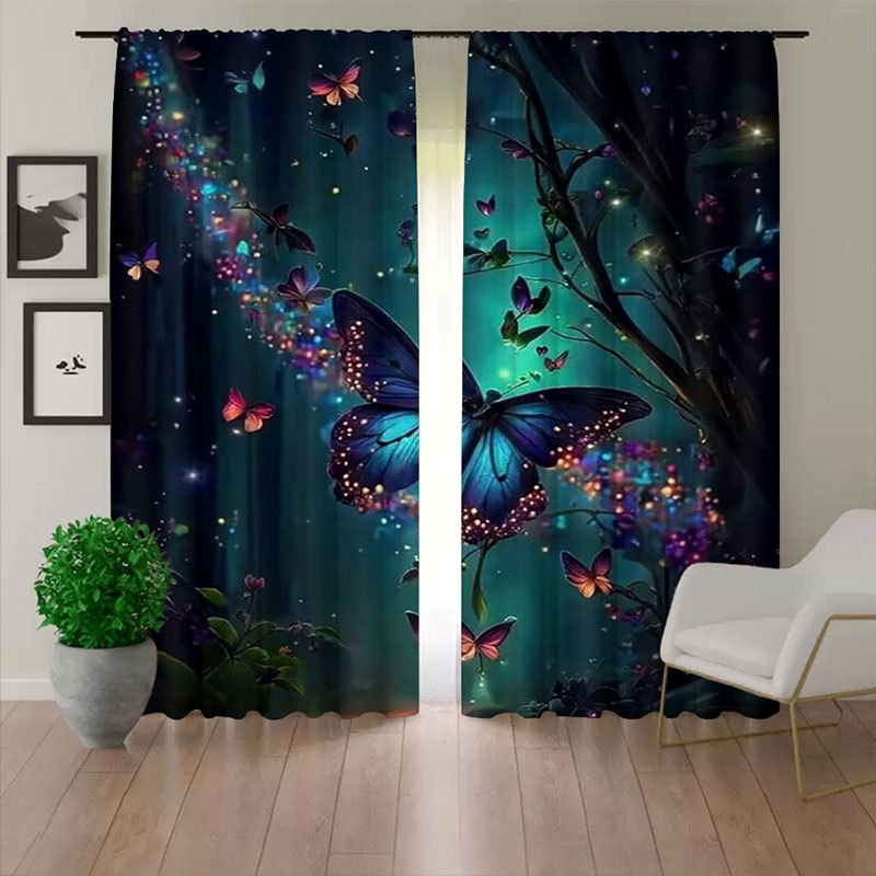 2 vnt. naujos „Butterfly“ serijos mados namų dekoravimo užuolaidos, 3D skaitmeninio spausdinimo namų dekoravimo drabužiai, strypo užuolaidos