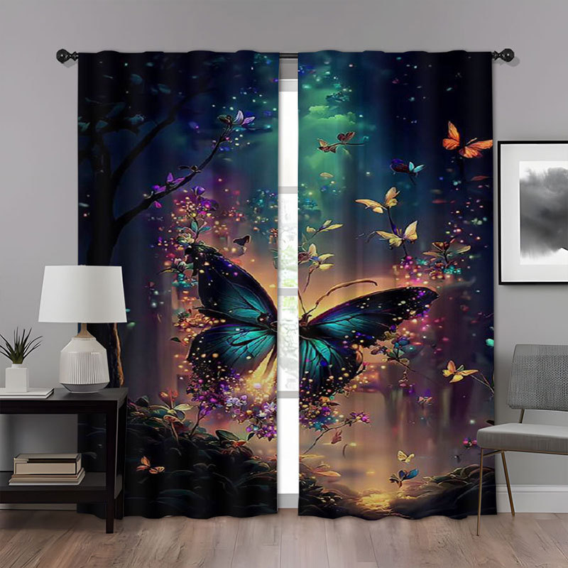 2 vnt. naujos „Butterfly“ serijos mados namų dekoravimo užuolaidos, 3D skaitmeninio spausdinimo namų dekoravimo drabužiai, strypo užuolaidos