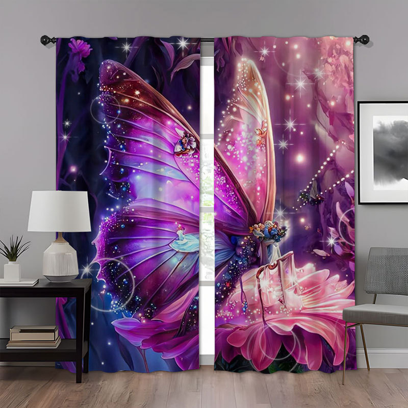 2 vnt. naujos „Butterfly“ serijos mados namų dekoravimo užuolaidos, 3D skaitmeninio spausdinimo namų dekoravimo drabužiai, strypo užuolaidos