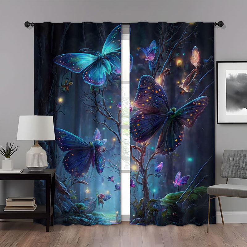 2 vnt. naujos „Butterfly“ serijos mados namų dekoravimo užuolaidos, 3D skaitmeninio spausdinimo namų dekoravimo drabužiai, strypo užuolaidos