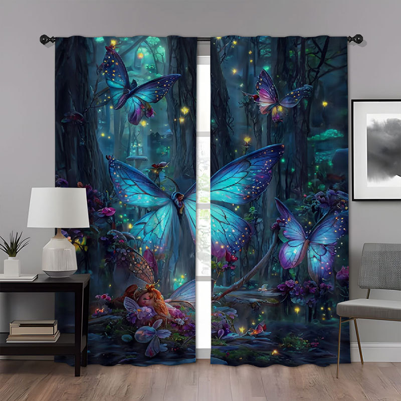 2 vnt. naujos „Butterfly“ serijos mados namų dekoravimo užuolaidos, 3D skaitmeninio spausdinimo namų dekoravimo drabužiai, strypo užuolaidos