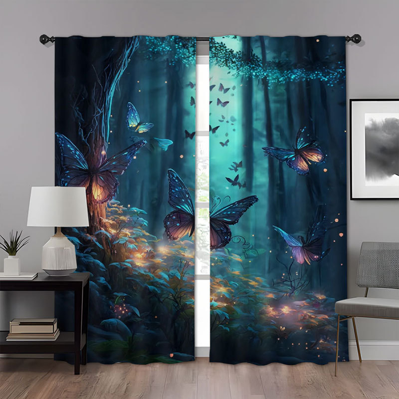 2 vnt. naujos „Butterfly“ serijos mados namų dekoravimo užuolaidos, 3D skaitmeninio spausdinimo namų dekoravimo drabužiai, strypo užuolaidos