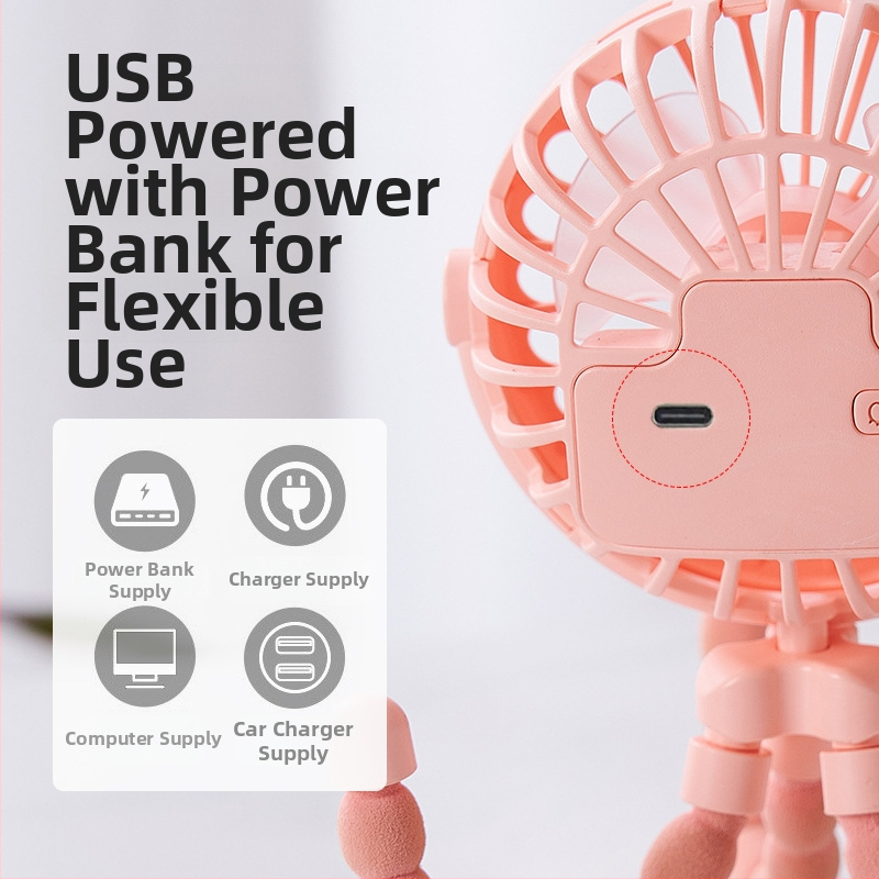 Nový multifunkčný študentský detský kočík, prenosný USB nabíjateľný lítium-iónový mini ventilátor Octopus