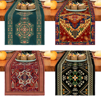 Digitális nyomtatású etnikai stílusú vintage asztali futó ágyvégi futó alátét modern egyszerű vastagított poliészter pamut terítő huzat