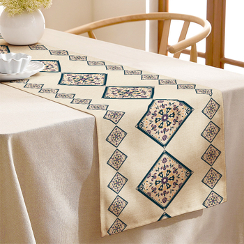 Дигитален печат, етнически стил, винтидж пътека за маса, пътека за легло, подложка за хранене, модерна семпла удебелена полиестерна памучна покривка