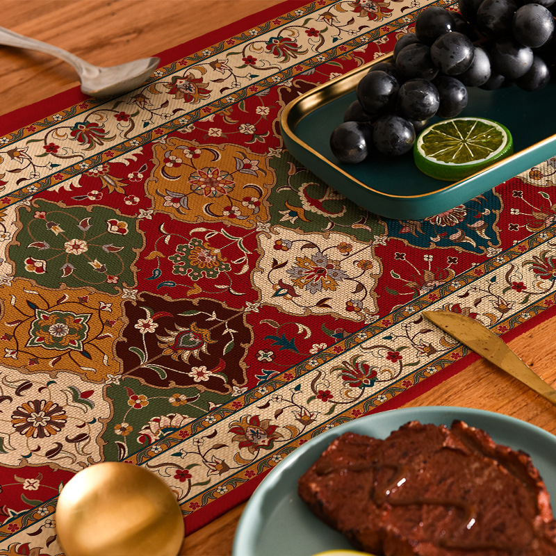 Digitális nyomtatású etnikai stílusú vintage asztali futó ágyvégi futó alátét modern egyszerű vastagított poliészter pamut terítő huzat