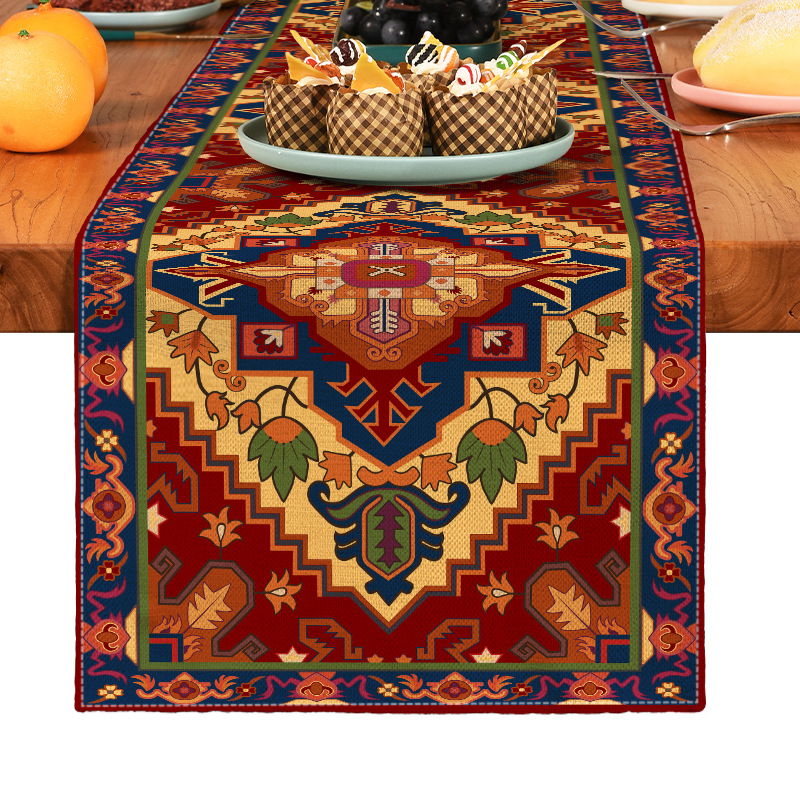 Digitális nyomtatású etnikai stílusú vintage asztali futó ágyvégi futó alátét modern egyszerű vastagított poliészter pamut terítő huzat