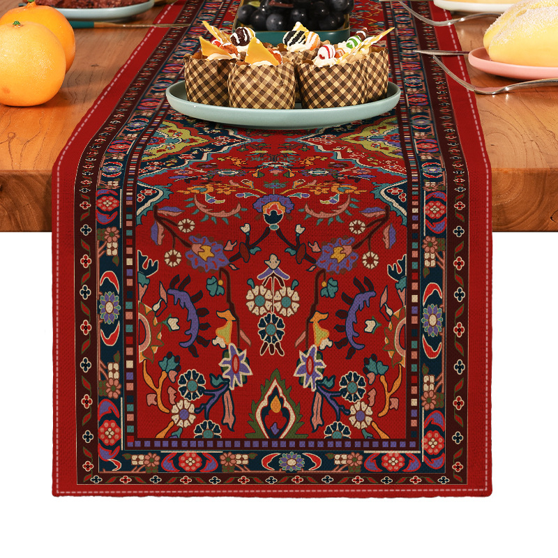 Digitális nyomtatású etnikai stílusú vintage asztali futó ágyvégi futó alátét modern egyszerű vastagított poliészter pamut terítő huzat