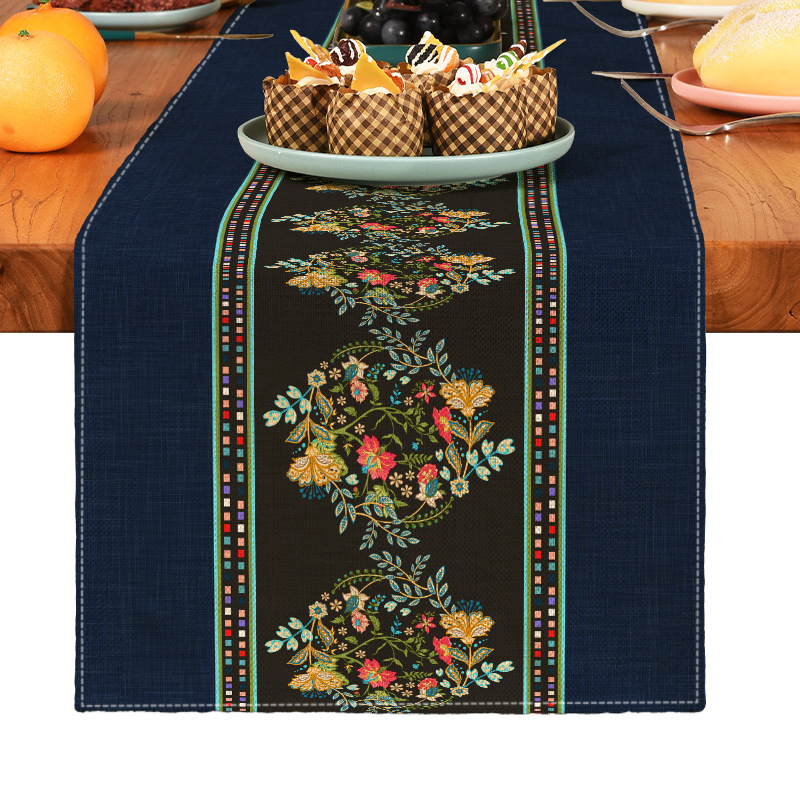 Digitális nyomtatású etnikai stílusú vintage asztali futó ágyvégi futó alátét modern egyszerű vastagított poliészter pamut terítő huzat