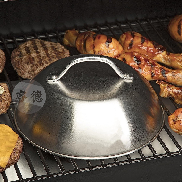 Nerūdijančio plieno 9 colių apvalus arkinis kepsninės dangtis, sutirštintas kepsnio dangtis, šlifuotas puodo dangtis, lauko kepsninės dangtis, yra sandėlyje.