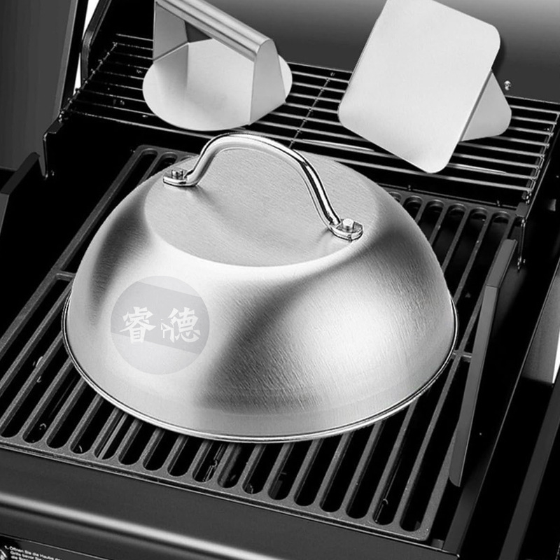 Nerūdijančio plieno 9 colių apvalus arkinis kepsninės dangtis, sutirštintas kepsnio dangtis, šlifuotas puodo dangtis, lauko kepsninės dangtis, yra sandėlyje.