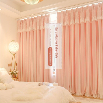 Κουρτίνα υπνοδωματίου σε στυλ πριγκίπισσας, πλήρες σκίαση, ίντερνετ, κόκκινο ύφασμα, ενσωματωμένο διπλό ροζ, καρδιά για κορίτσια, παιδικό δωμάτιο, νέο στυλ