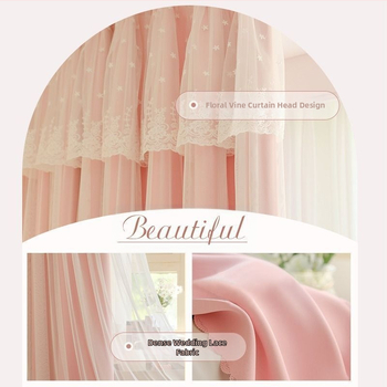 Κουρτίνα υπνοδωματίου σε στυλ πριγκίπισσας, πλήρες σκίαση, ίντερνετ, κόκκινο ύφασμα, ενσωματωμένο διπλό ροζ, καρδιά για κορίτσια, παιδικό δωμάτιο, νέο στυλ