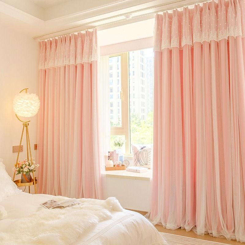 Κουρτίνα υπνοδωματίου σε στυλ πριγκίπισσας, πλήρες σκίαση, ίντερνετ, κόκκινο ύφασμα, ενσωματωμένο διπλό ροζ, καρδιά για κορίτσια, παιδικό δωμάτιο, νέο στυλ