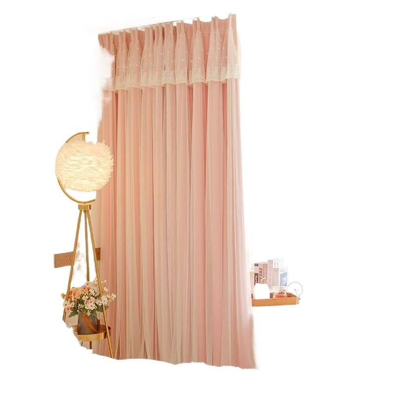 Κουρτίνα υπνοδωματίου σε στυλ πριγκίπισσας, πλήρες σκίαση, ίντερνετ, κόκκινο ύφασμα, ενσωματωμένο διπλό ροζ, καρδιά για κορίτσια, παιδικό δωμάτιο, νέο στυλ