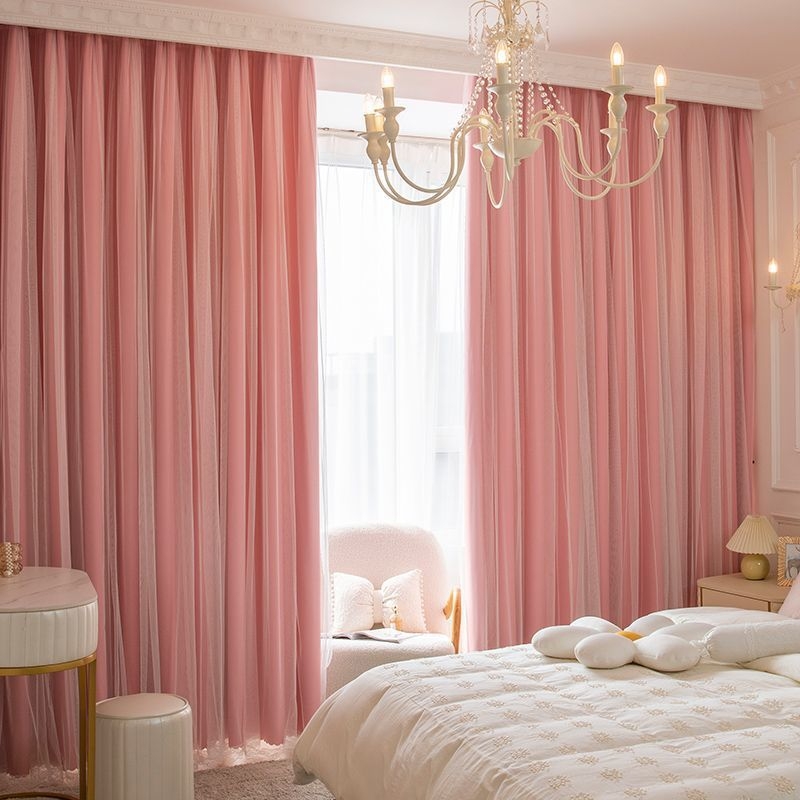 Κουρτίνα υπνοδωματίου σε στυλ πριγκίπισσας, πλήρες σκίαση, ίντερνετ, κόκκινο ύφασμα, ενσωματωμένο διπλό ροζ, καρδιά για κορίτσια, παιδικό δωμάτιο, νέο στυλ