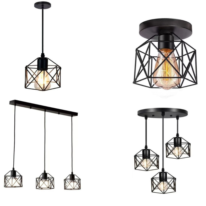 Loominguline isiksus industriaalses stiilis rauast väike linnupuur väike kuusnurkne sisetrepp vahekäigus restorani koridori valgustus laelamp