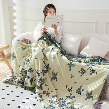 Naujas grynos medvilnės marlės lovos užtiesalas, sofos antklodė, rankšluosčių antklodė, oro kondicionieriaus antklodė, vasarinė vėsi antklodė su kutais, sofos rankšluosčių užvalkalas