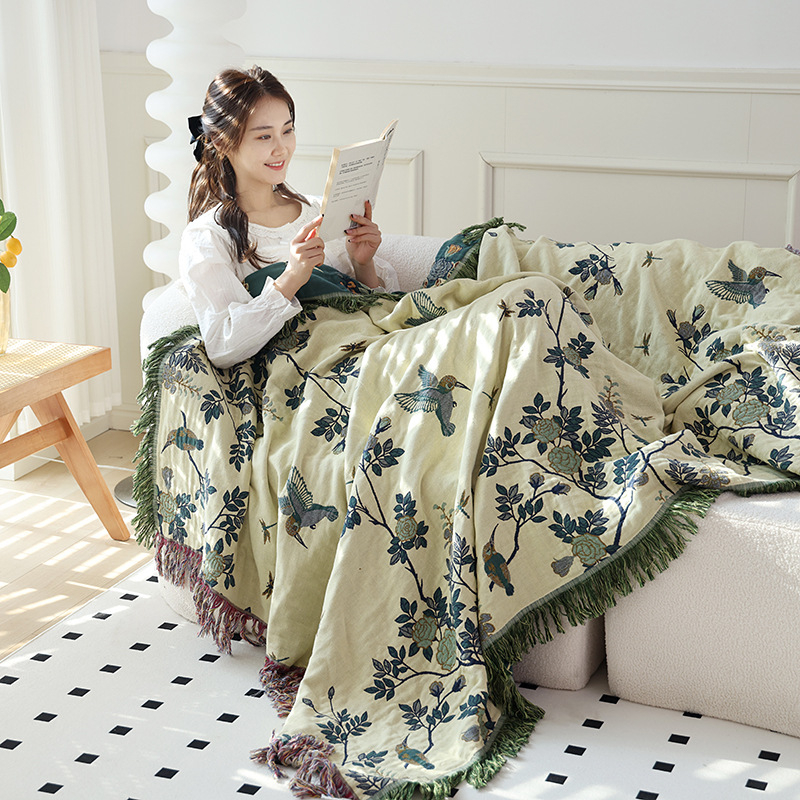 Naujas grynos medvilnės marlės lovos užtiesalas, sofos antklodė, rankšluosčių antklodė, oro kondicionieriaus antklodė, vasarinė vėsi antklodė su kutais, sofos rankšluosčių užvalkalas