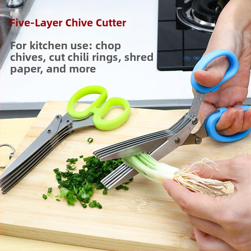 Feibao неръждаема стомана петслойни ножици за зелен лук артефакт многофункционални кухненски ножици чили пръстен офис многослойни ножици за настъргана хартия