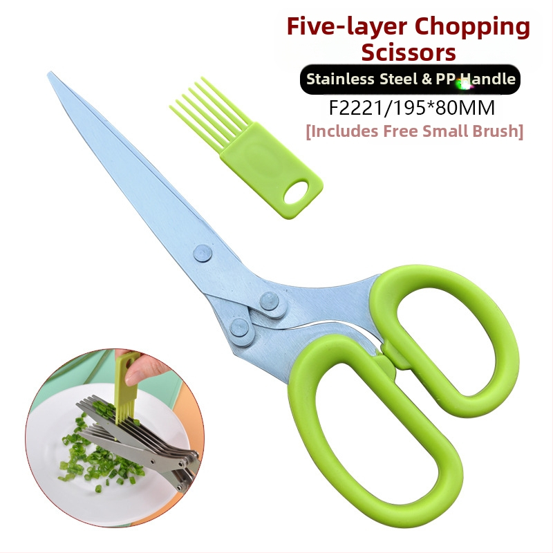 Feibao nerūdijančio plieno penkių sluoksnių laiškinių česnakų žirklės, artefaktinės daugiafunkcinės virtuvės žirklės, čili žiedų biuro daugiasluoksnės smulkinto popieriaus žirklės