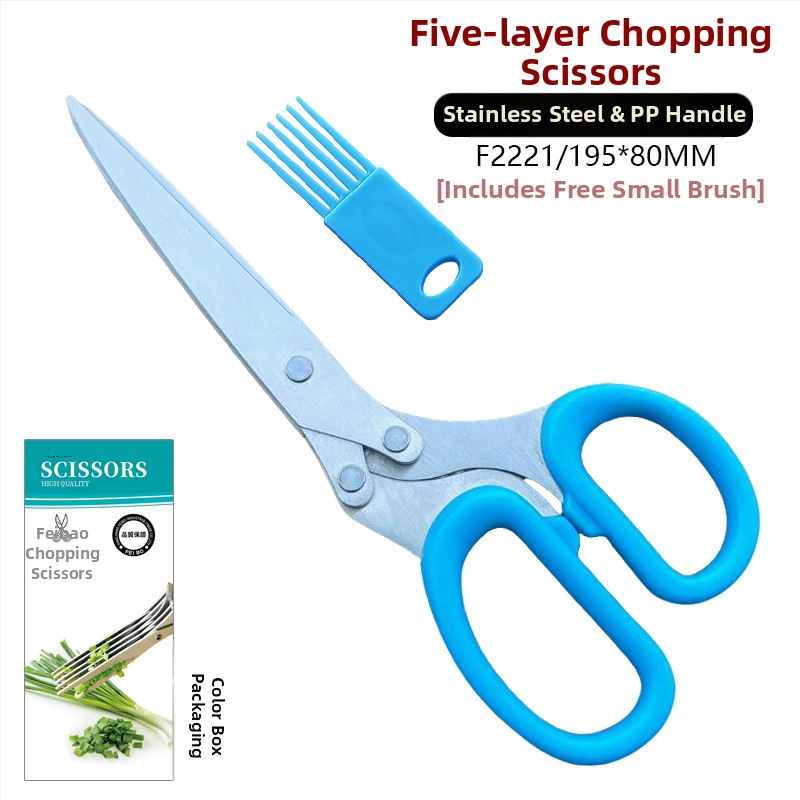 Feibao nerūdijančio plieno penkių sluoksnių laiškinių česnakų žirklės, artefaktinės daugiafunkcinės virtuvės žirklės, čili žiedų biuro daugiasluoksnės smulkinto popieriaus žirklės
