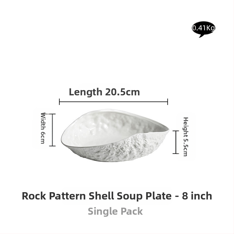 „Rock Pattern Shell“ aukštos klasės lėkštė, buitinė keramika, 2024 m. Nauja, prieinama prabangi didelė garuose virtos žuvies sriubos lėkštė, viešbučio stalo reikmenys
