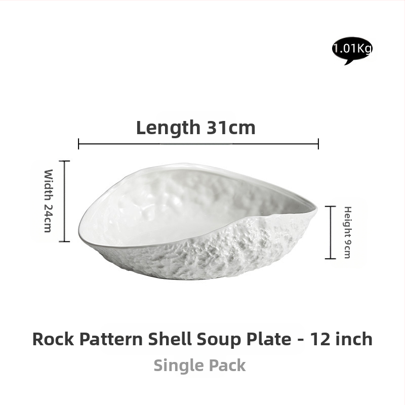„Rock Pattern Shell“ aukštos klasės lėkštė, buitinė keramika, 2024 m. Nauja, prieinama prabangi didelė garuose virtos žuvies sriubos lėkštė, viešbučio stalo reikmenys