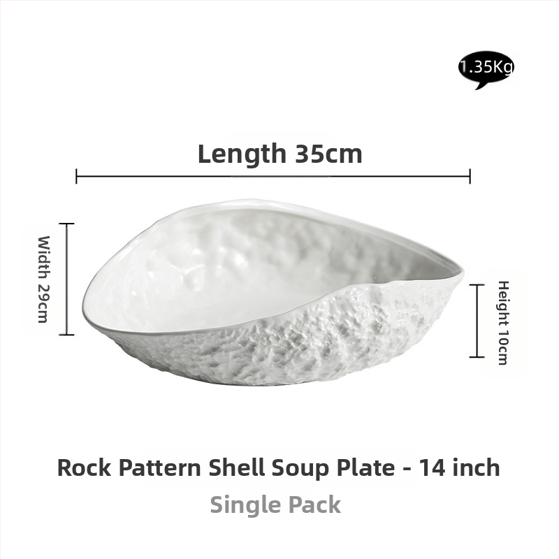 „Rock Pattern Shell“ aukštos klasės lėkštė, buitinė keramika, 2024 m. Nauja, prieinama prabangi didelė garuose virtos žuvies sriubos lėkštė, viešbučio stalo reikmenys