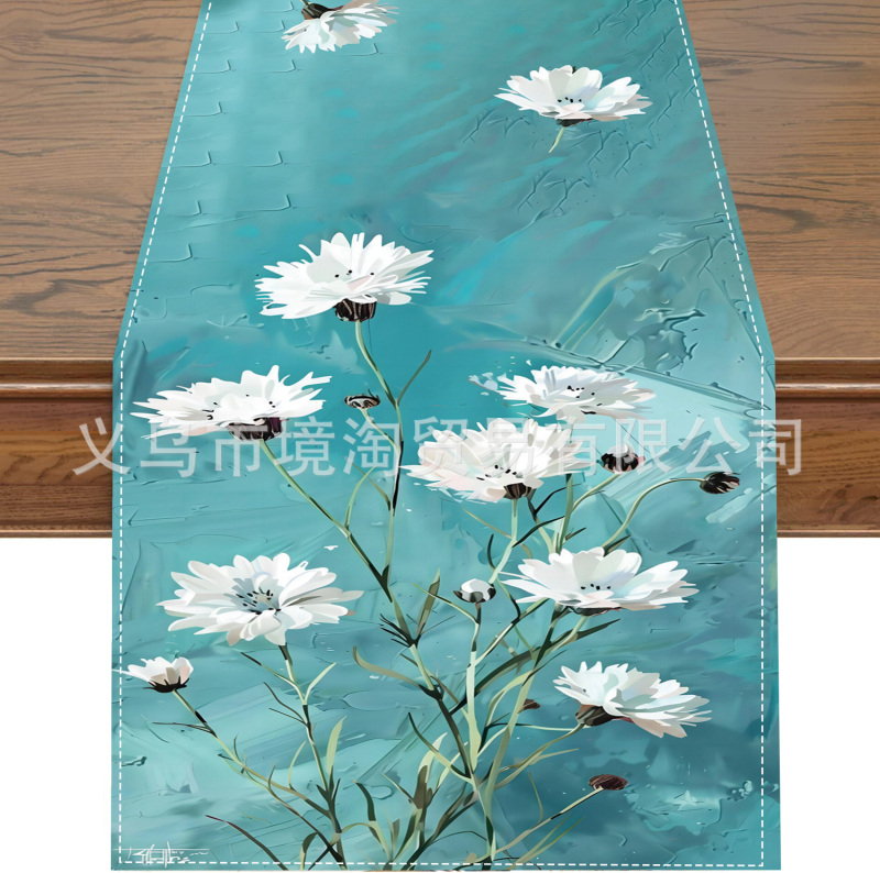 2024. aasta piiriülene uus linane lauajooksja kevad- ja suvelilledega kodurestorani elutoa söögilaua sise- ja välistingimustes dekoratiivne lauajooksja