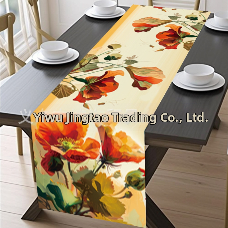 2024 Трансграничен нов ленен пътека за маса Пролет и лято Цвете Дом Ресторант Хол Трапезна маса Закрит Външен Декоративен пътека за маса