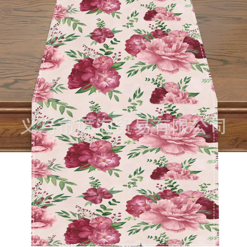 2024. aasta piiriülene uus linane lauajooksja kevad- ja suvelilledega kodurestorani elutoa söögilaua sise- ja välistingimustes dekoratiivne lauajooksja