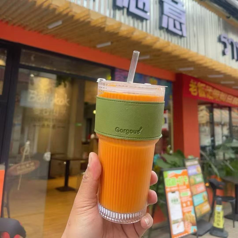 Pahar cu dungi verticale de mare capacitate în stil Ins, cu capac și pai, cu valoare ridicată de culoare, pentru băuturi reci, cană de cafea cu suc de fructe, cană de apă