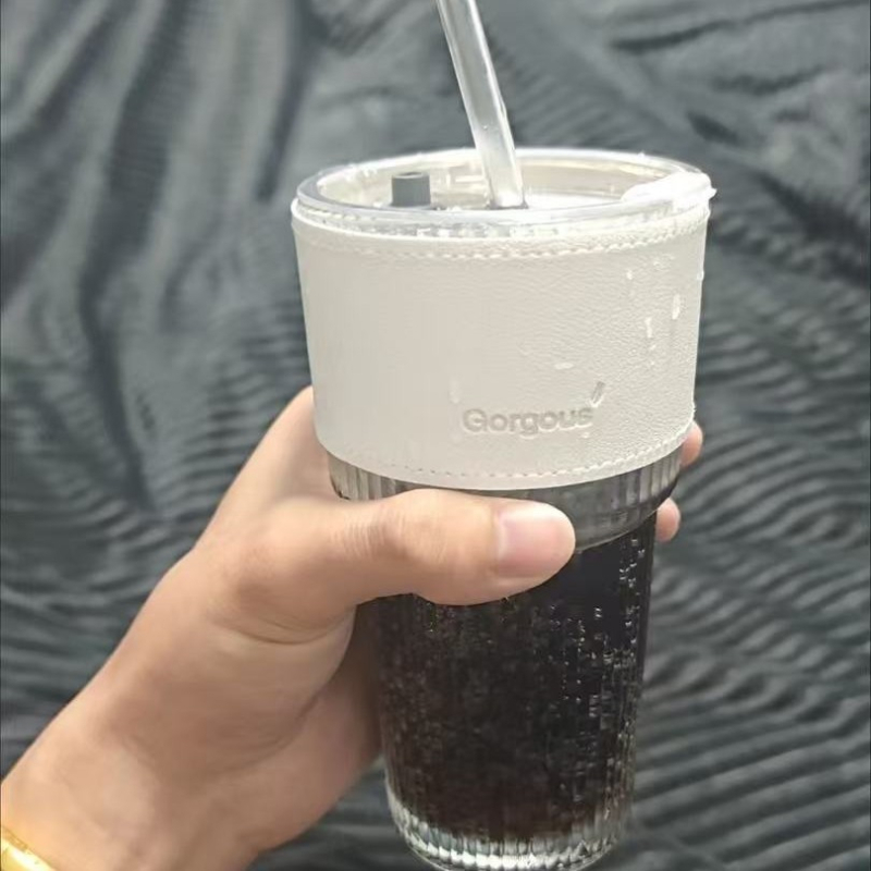 Pahar cu dungi verticale de mare capacitate în stil Ins, cu capac și pai, cu valoare ridicată de culoare, pentru băuturi reci, cană de cafea cu suc de fructe, cană de apă