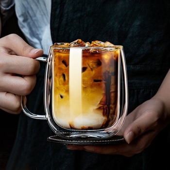 Διπλό στρώμα γυαλιού με λαβή φλιτζάνι καφέ latte οικιακό φλιτζάνι πρωινού ανθεκτικό σε υψηλές θερμοκρασίες αντι-εγκαύματα ζεστό ρόφημα τσάι φλιτζάνι καφέ