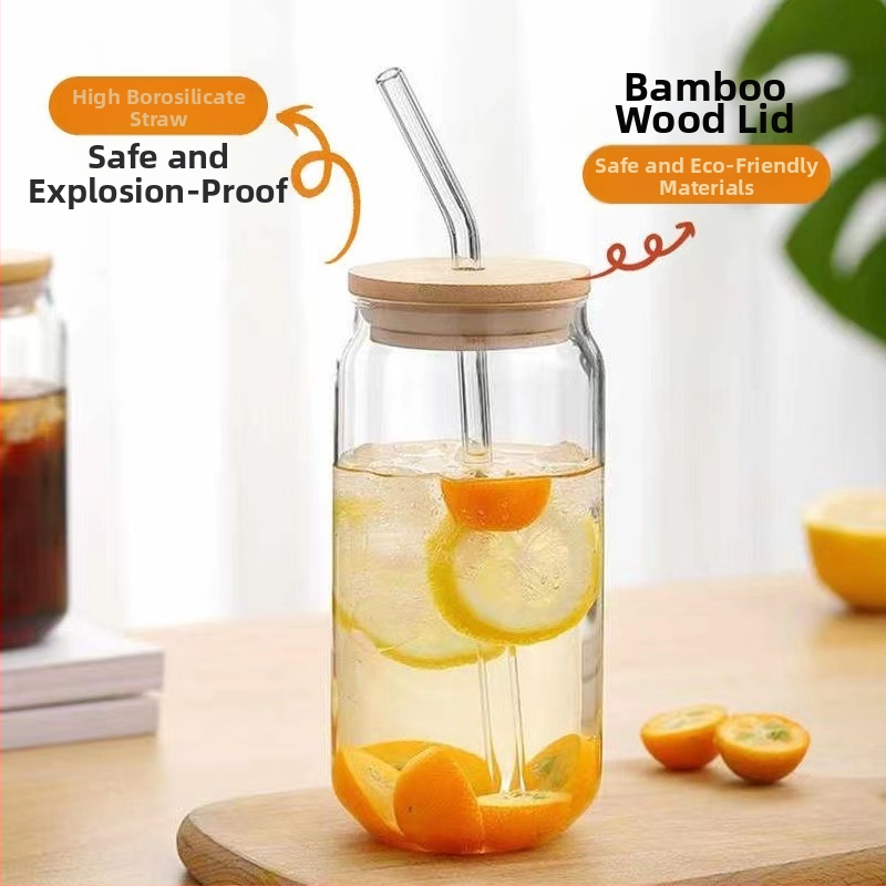 Стъклена вендуза с капак, стъклена втулка, боросиликатна, термоустойчива, за студена напитка, за чаша за кола, за микровълнова фурна