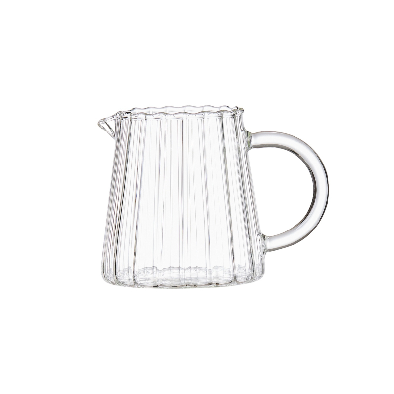 Arbatos kavinės grožio mini pieno puodas su smailiu mažu pieno puodu kavos stiklinis pieno puodas su rankena, pilamas pieno puodas, sirupas ir pieno puodelis