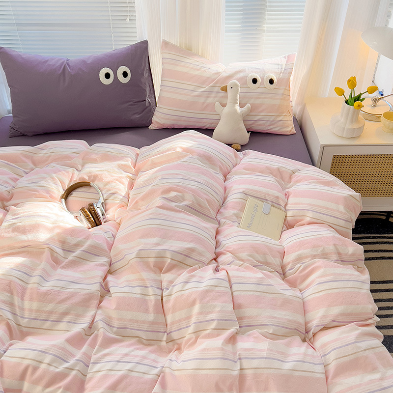 Комплект от четири части за супер мека памучна кърпа с бродерия от клас А, едноцветен памучен калъф за завивка, комплект от три части за студентски общежития