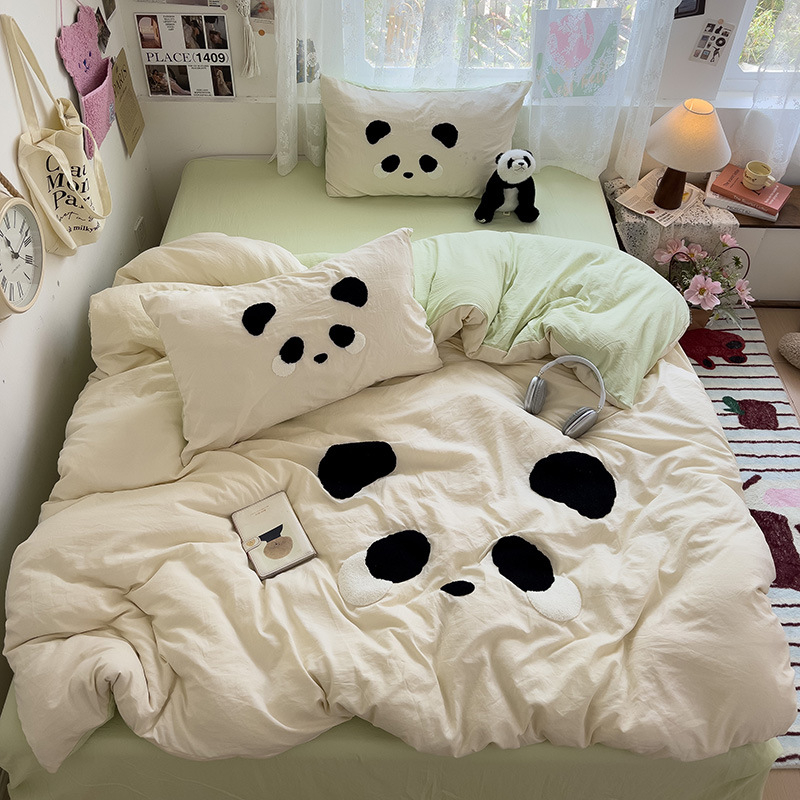 Комплект от четири части за супер мека памучна кърпа с бродерия от клас А, едноцветен памучен калъф за завивка, комплект от три части за студентски общежития