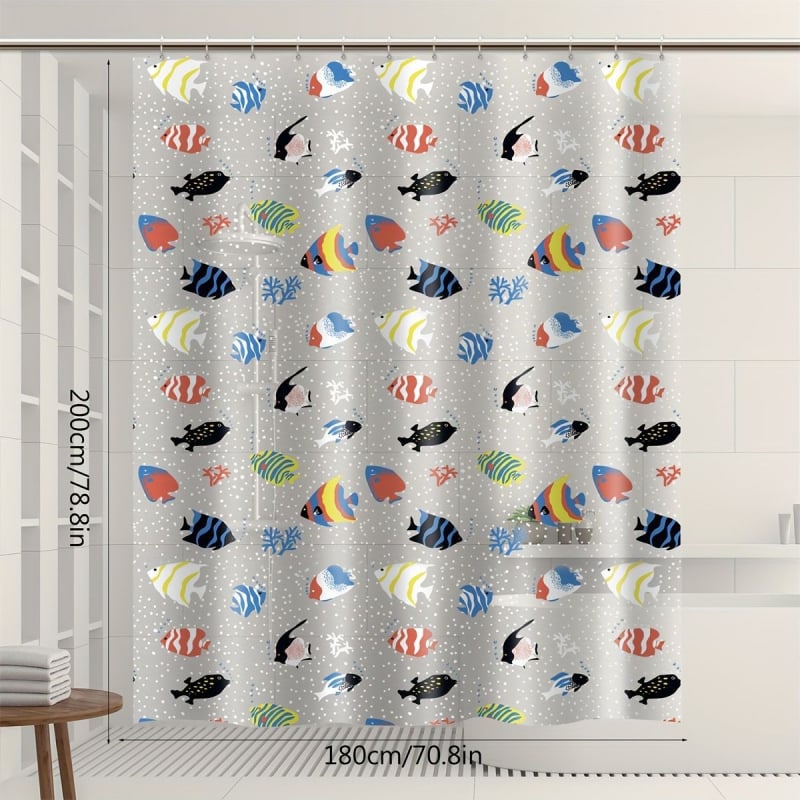 Amazon Xiyin pakub värvilisi väikeseid kalu läbipaistvat perforeerimata dušikardinat, kõrgekvaliteedilist magamistoa ja vannitoa veekindlat vaheseinakardinat.