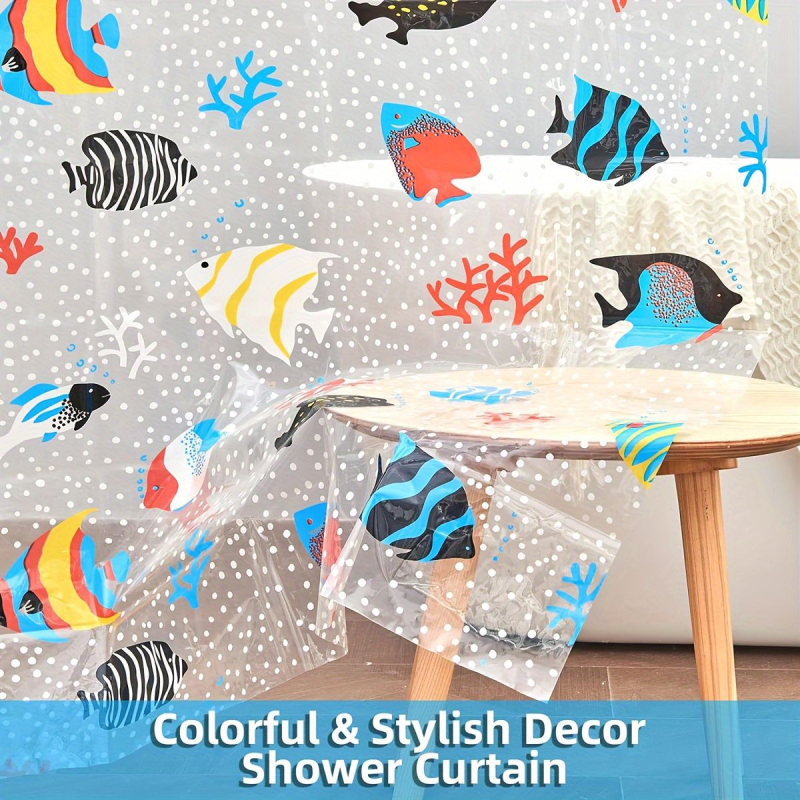 Amazon Xiyin pakub värvilisi väikeseid kalu läbipaistvat perforeerimata dušikardinat, kõrgekvaliteedilist magamistoa ja vannitoa veekindlat vaheseinakardinat.