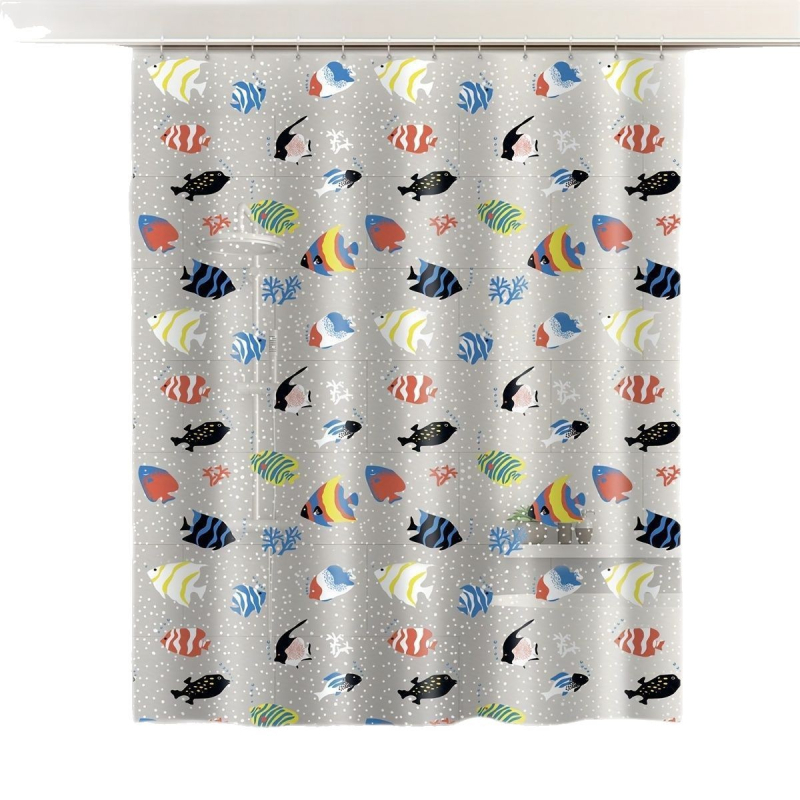 Amazon Xiyin pakub värvilisi väikeseid kalu läbipaistvat perforeerimata dušikardinat, kõrgekvaliteedilist magamistoa ja vannitoa veekindlat vaheseinakardinat.