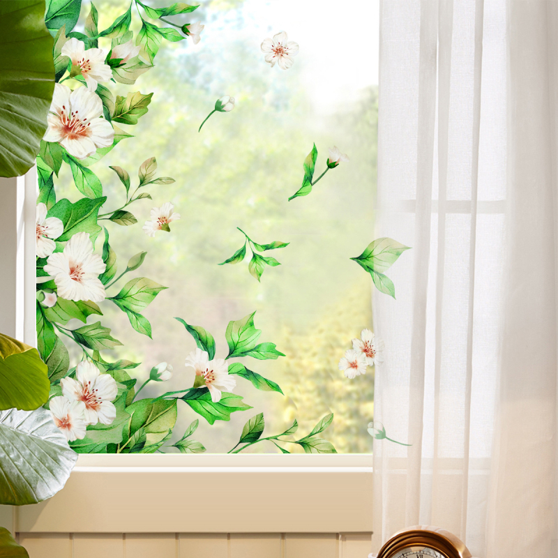 Įvairūs šviežių gėlių ramunėlių elektrostatiniai lipdukai miegamajam svetainei elektrostatinė dvipusė spauda vizualiniai stiklo lipdukai nuimami
