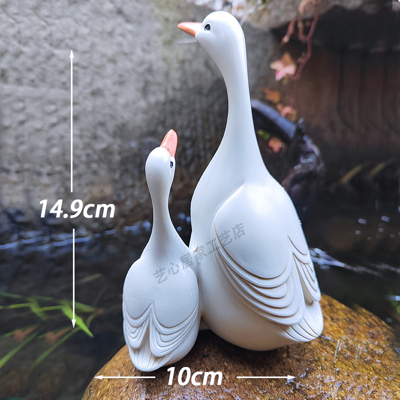 Didelė balta žąsis, maža vientisa antis, kiemo sodas, žuvų tvenkinys, alpinariumas, gėlių vazonas, bonsai, kraštovaizdžio dekoracija, mikro peizažas, maži papuošalai