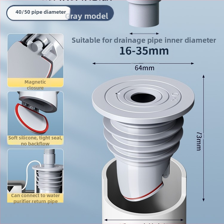 Στεγανοποιητικός δακτύλιος σιλικόνης για σωλήνα αποχέτευσης, τάπα νιπτήρα κουζίνας, τάπα σωλήνα αποχέτευσης πλυντηρίου ρούχων, τεχνητό οσμή κατά της επιστροφής
