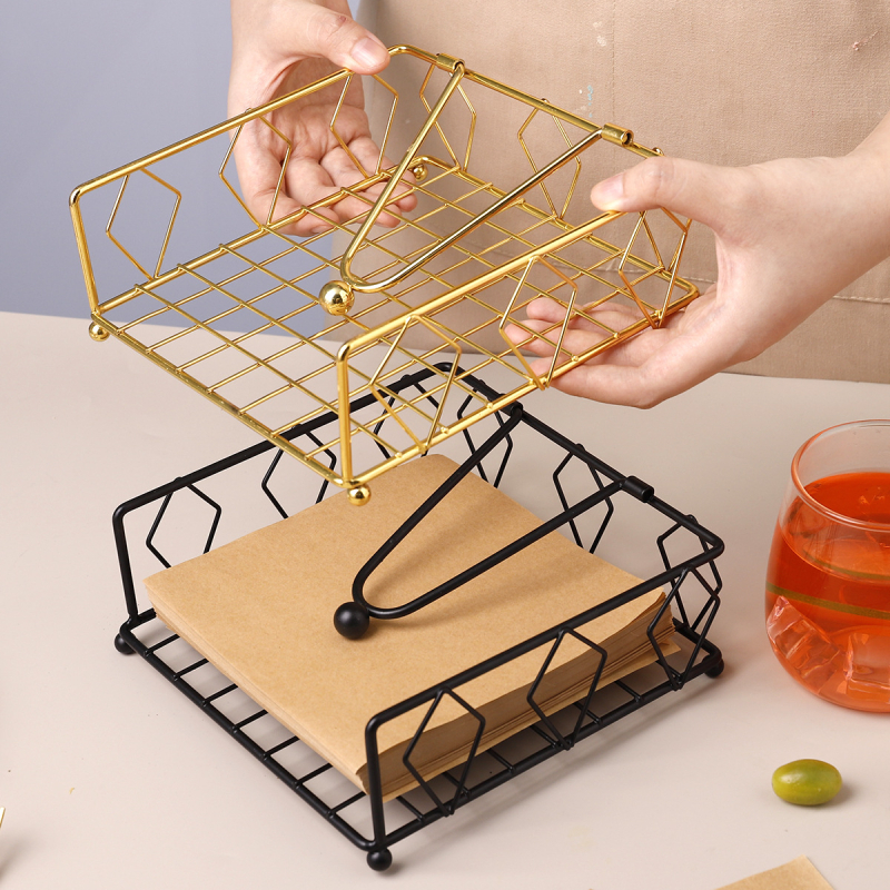 Sandėlyje „Nordic Iron Diamond“ servetėlių laikiklis, metalinis stalinis servetėlių laikiklis, vakarietiško stiliaus restorano ir bufeto stiliaus viešbučio daiktų laikymo krepšelis