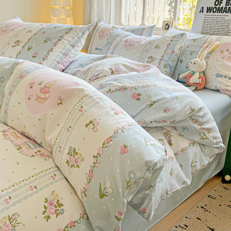 Четири сезона налични малки памучни чаршафи с флорално пране от четири части, шапка за студентско легло от три части, трансгранична, поколение коса